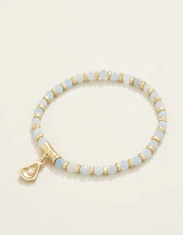 Calm Waters Aquamarine Stretch Bracelet – Gold Accents | Coastal Jewelry | One Size Fits All