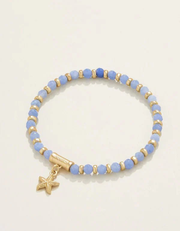Calm Waters Blue Aventurine Stretch Bracelet – Gold Accents & Charm | Coastal Jewelry
