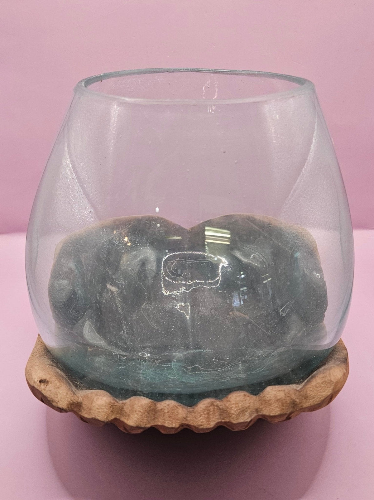 Carved Wooden Hand & Molten Glass Terrarium