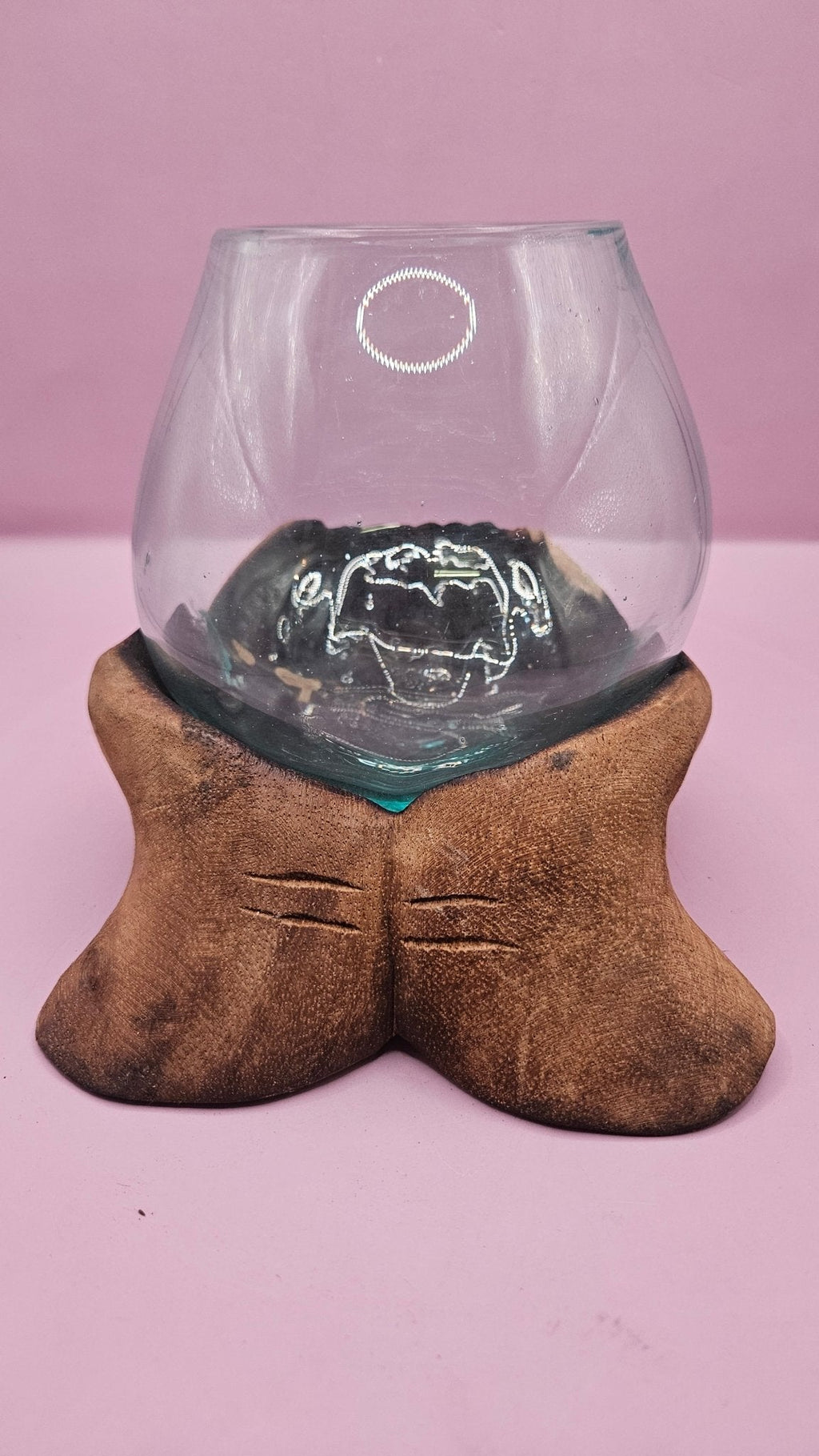 Carved Wooden Hand & Molten Glass Terrarium