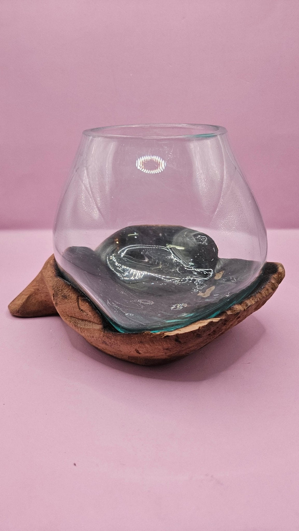 Carved Wooden Hand & Molten Glass Terrarium