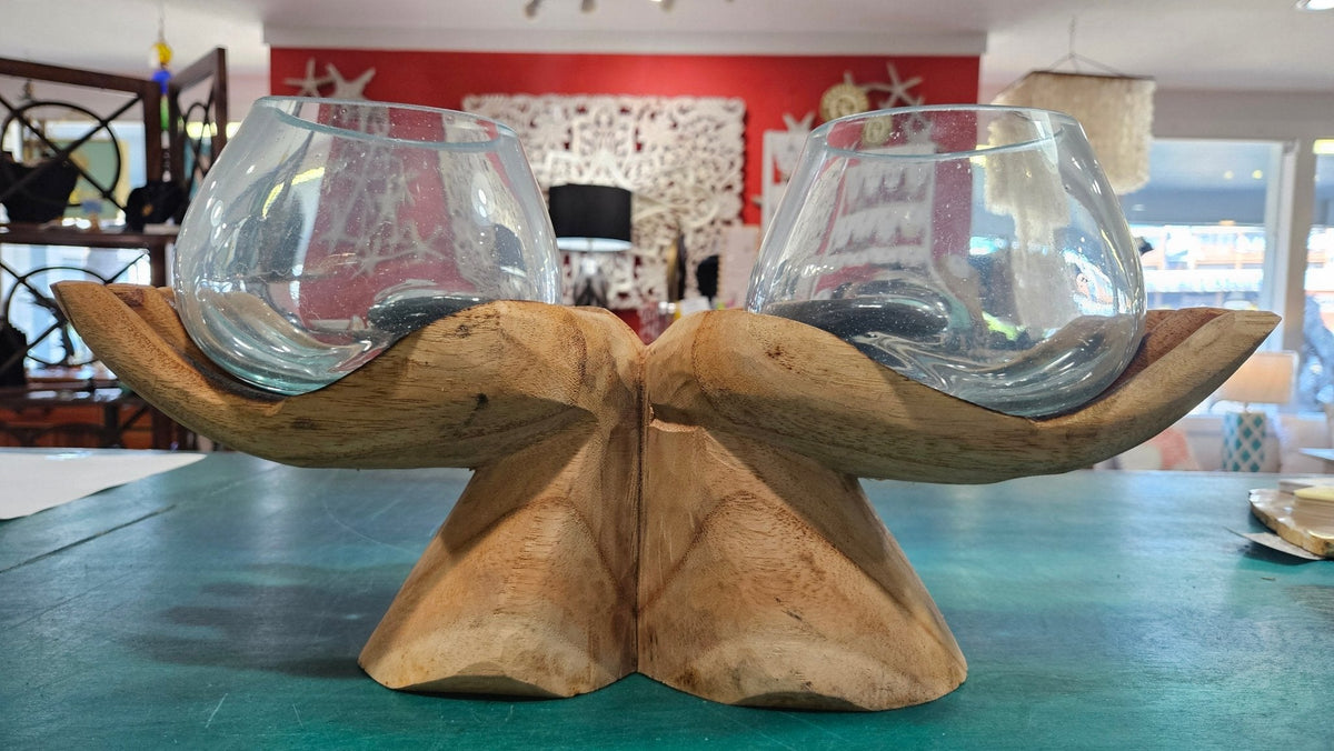 Carved Wooden Hand & Molten Glass Terrarium
