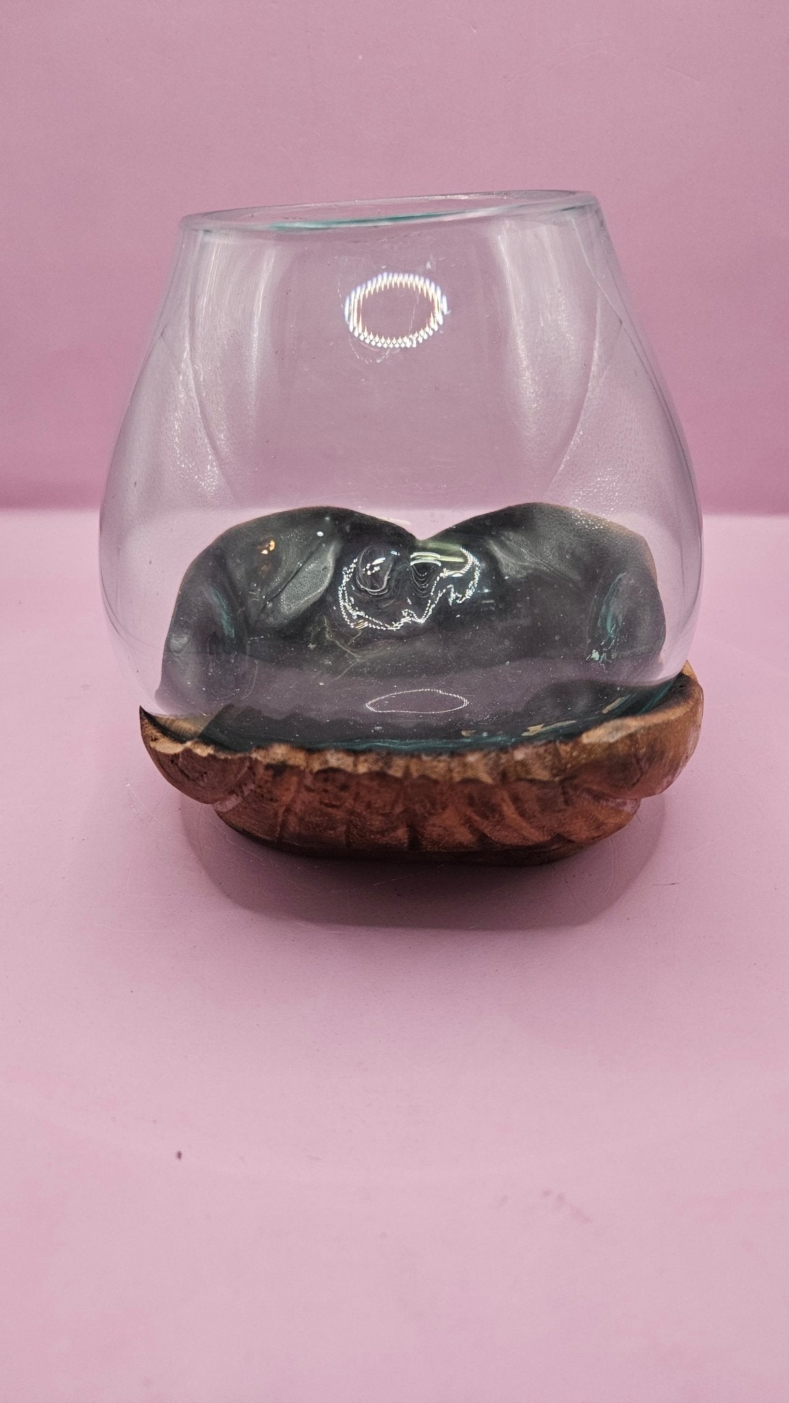Carved Wooden Hand & Molten Glass Terrarium