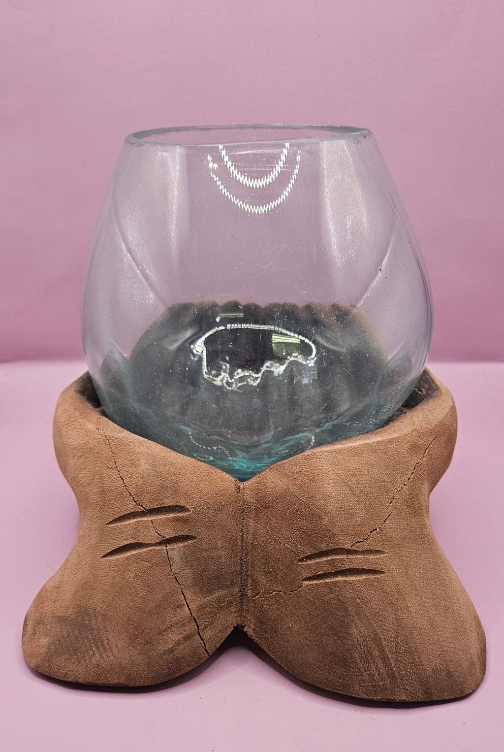 Carved Wooden Hand & Molten Glass Terrarium