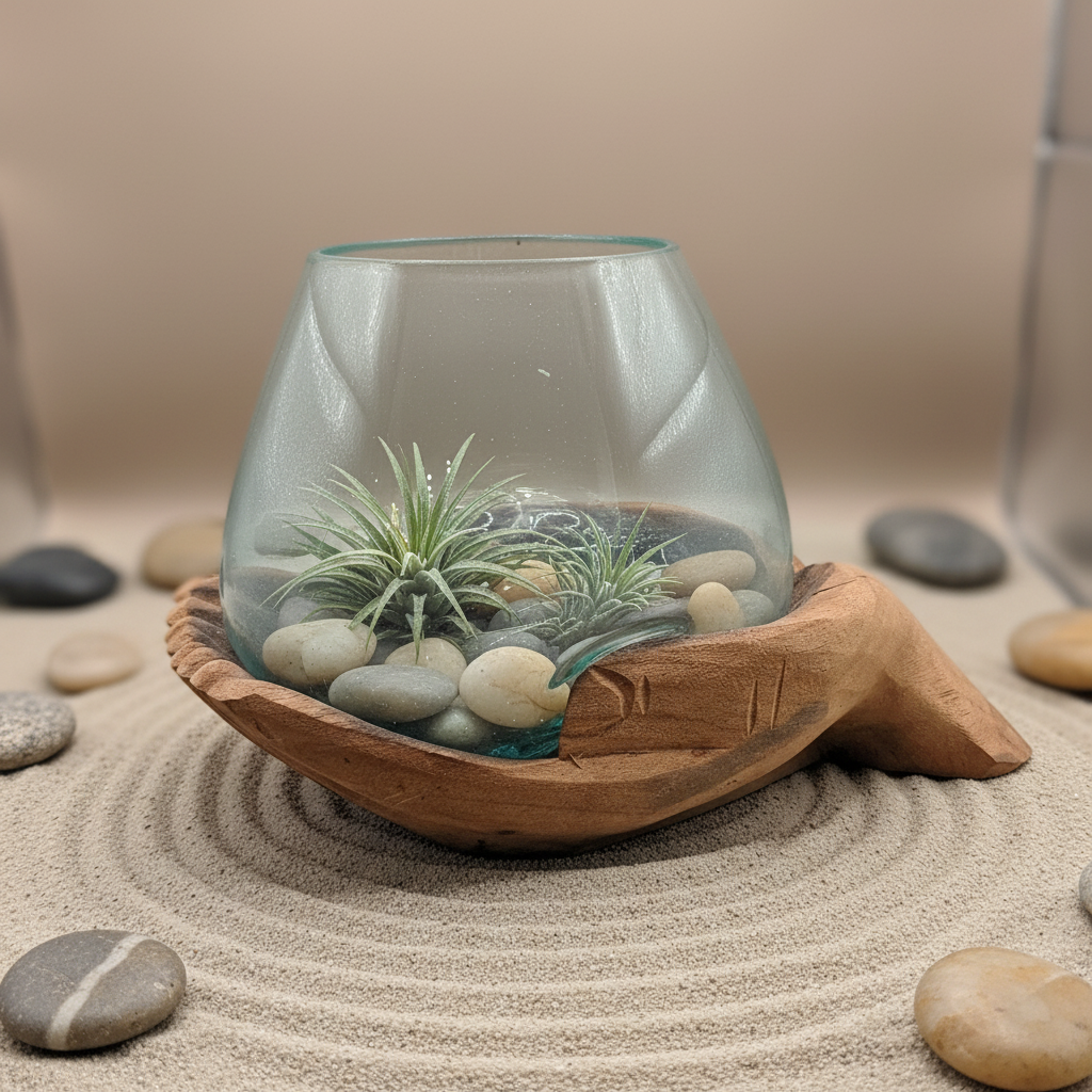 Carved Wooden Hand & Molten Glass Terrarium
