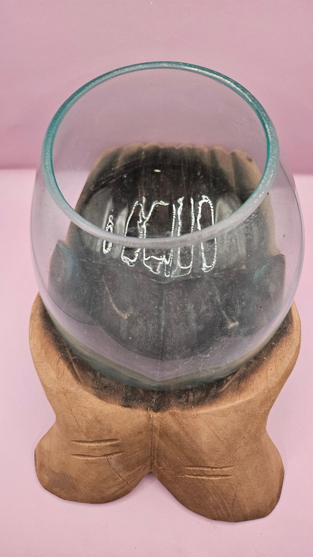 Carved Wooden Hand & Molten Glass Terrarium