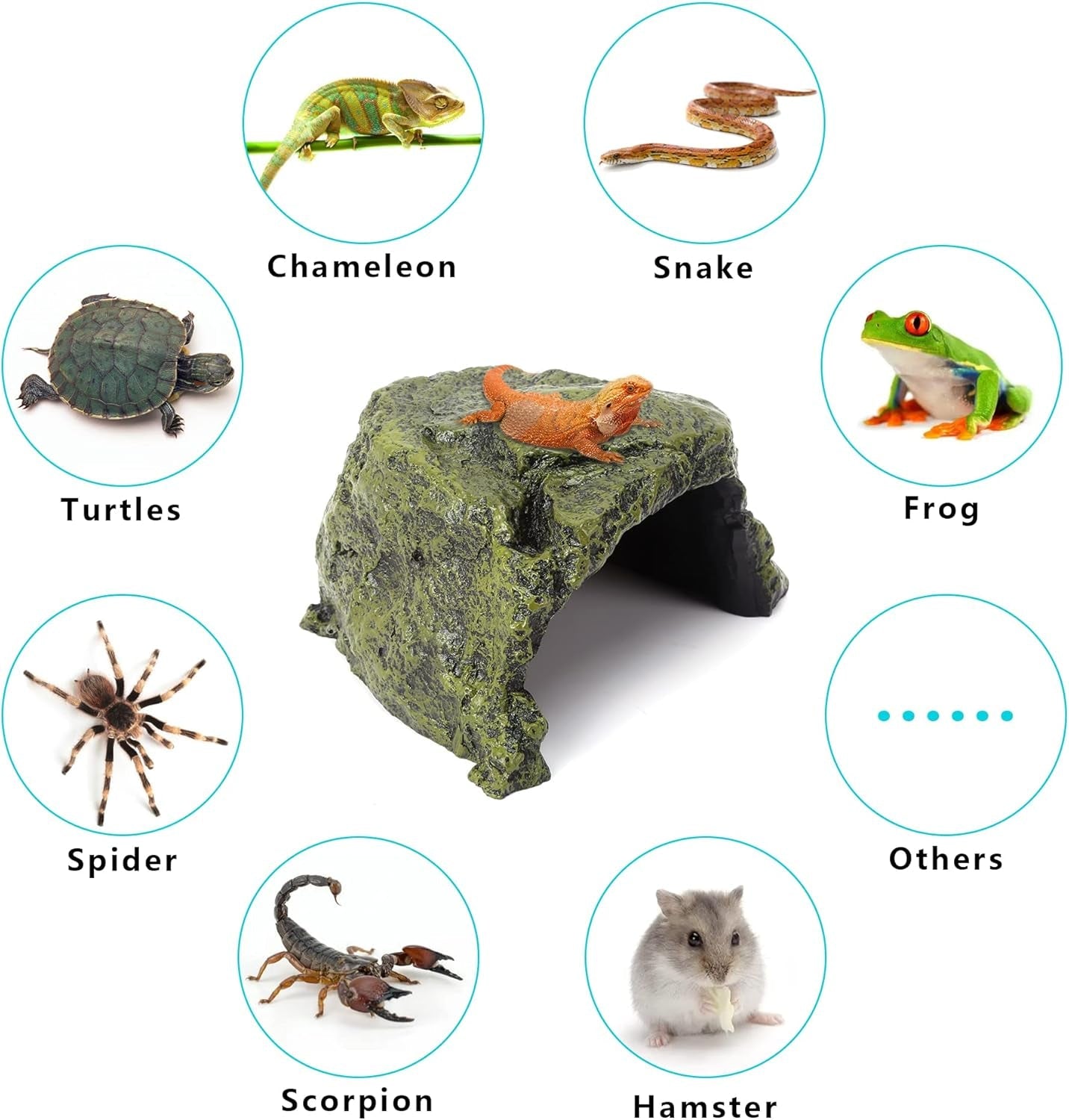 Reptile Rock Hide Cave – Natural Resin Hideout for Lizards, Geckos, Turtles, Frogs & Fish