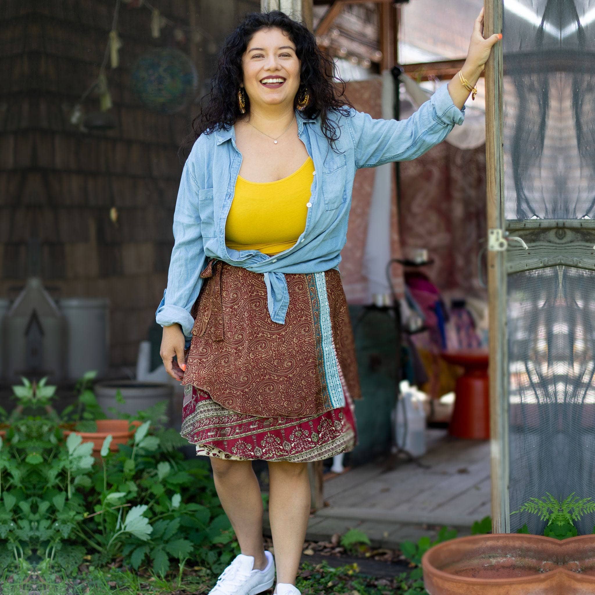 Knee-Length Mini Sari Wrap Skirts