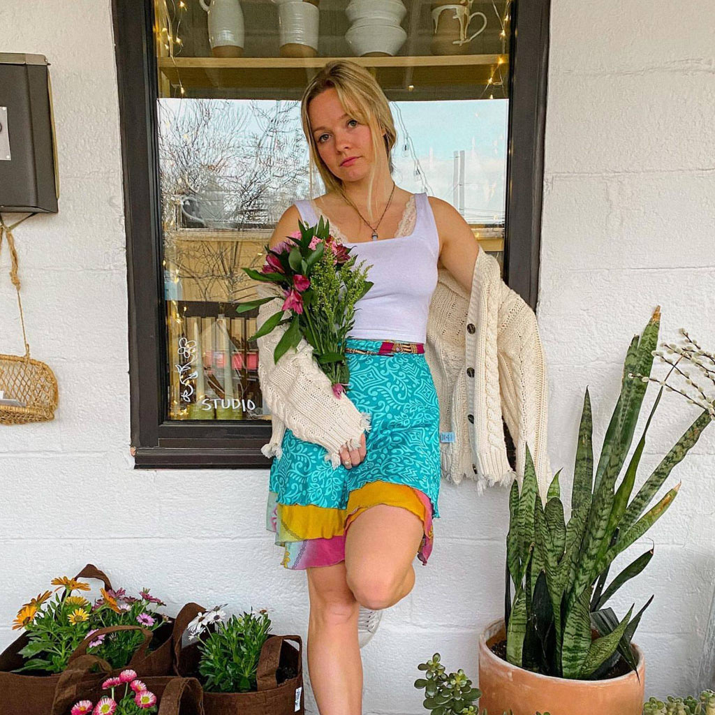 Knee-Length Mini Sari Wrap Skirts
