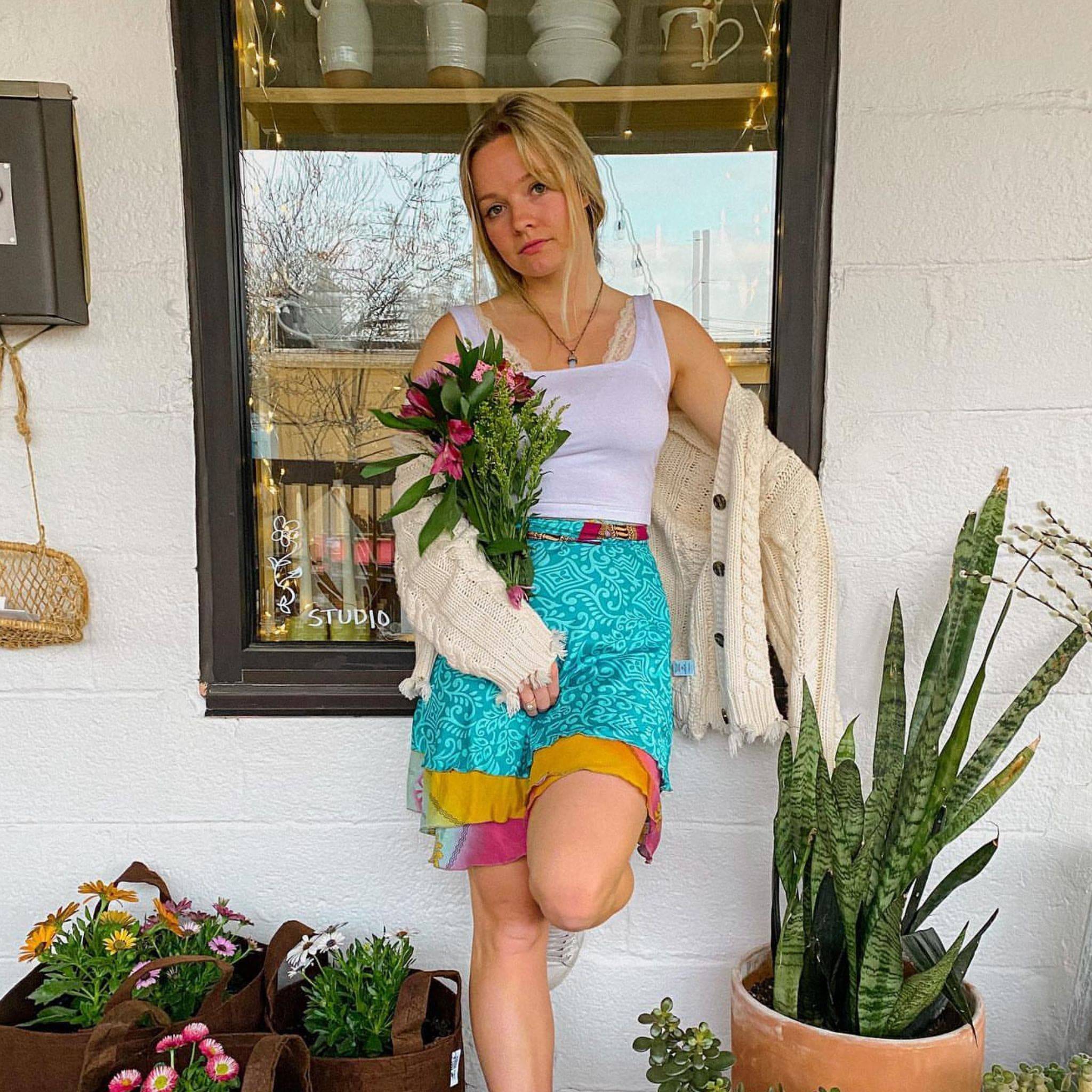 Knee-Length Mini Sari Wrap Skirts
