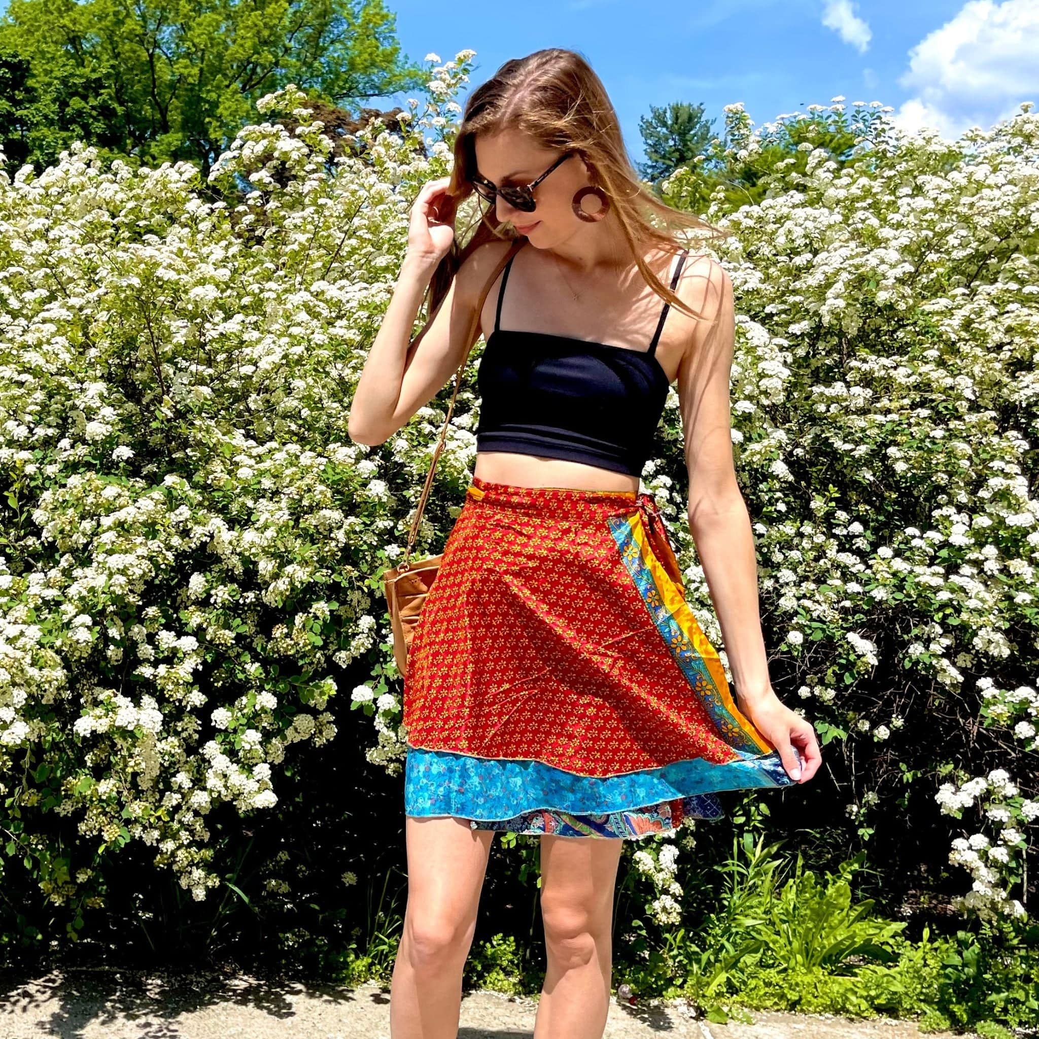 Knee-Length Mini Sari Wrap Skirts