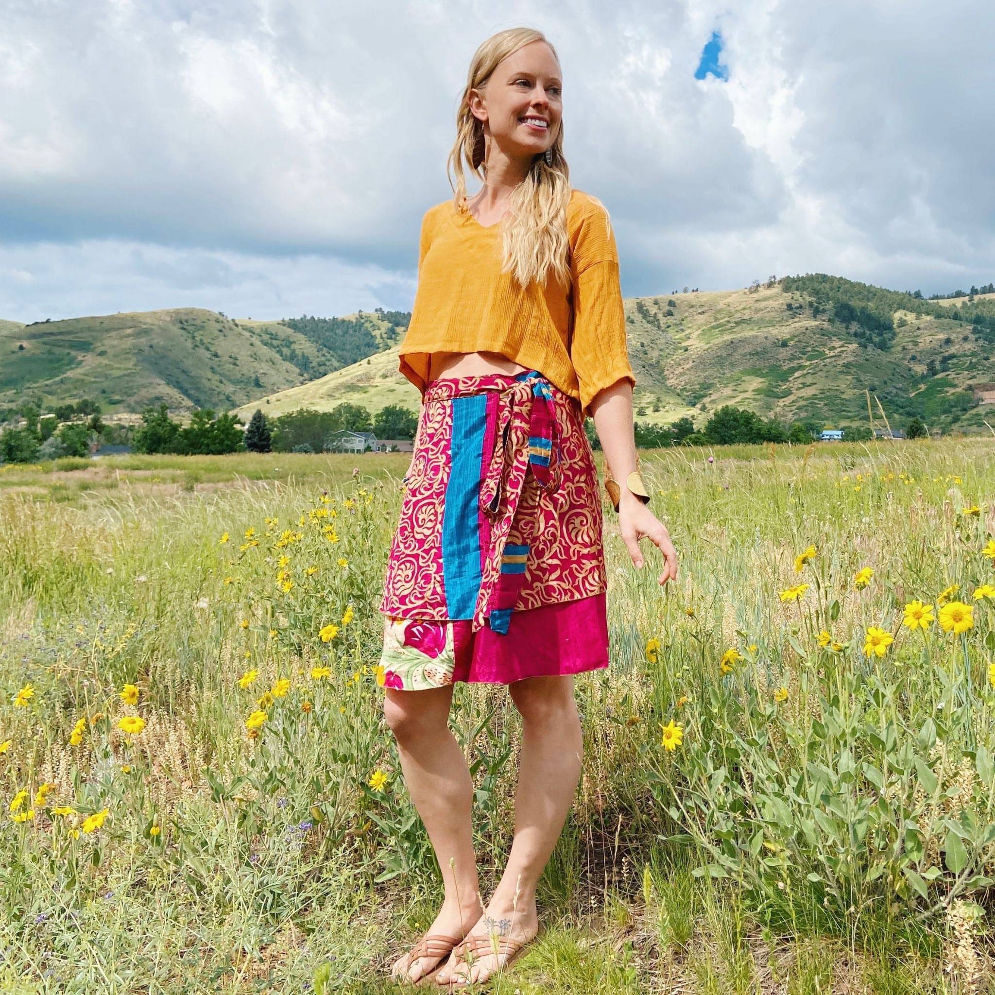 Knee-Length Mini Sari Wrap Skirts