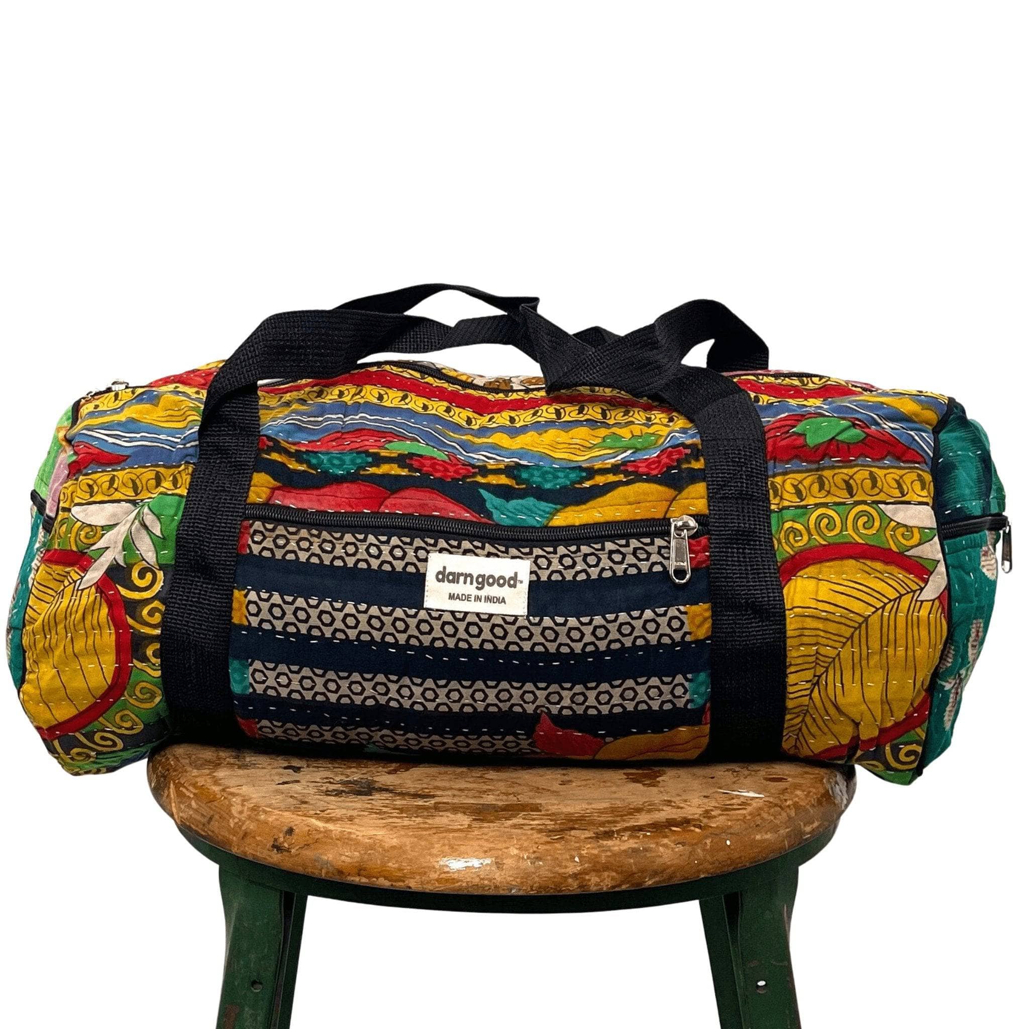 Handcrafted Kantha Stitch Overnight Travel Bag – Boho Weekender Bag