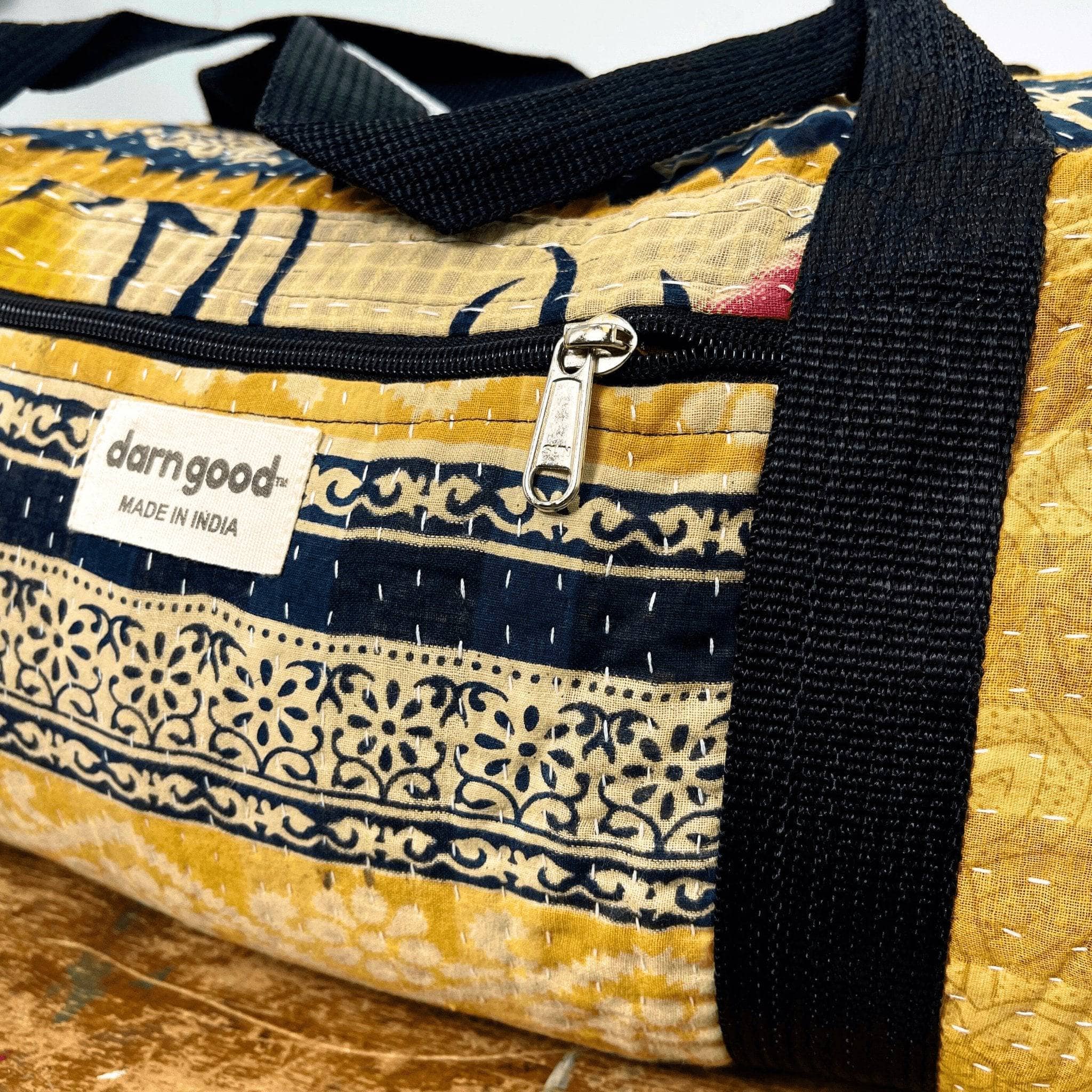 Handcrafted Kantha Stitch Overnight Travel Bag – Boho Weekender Bag