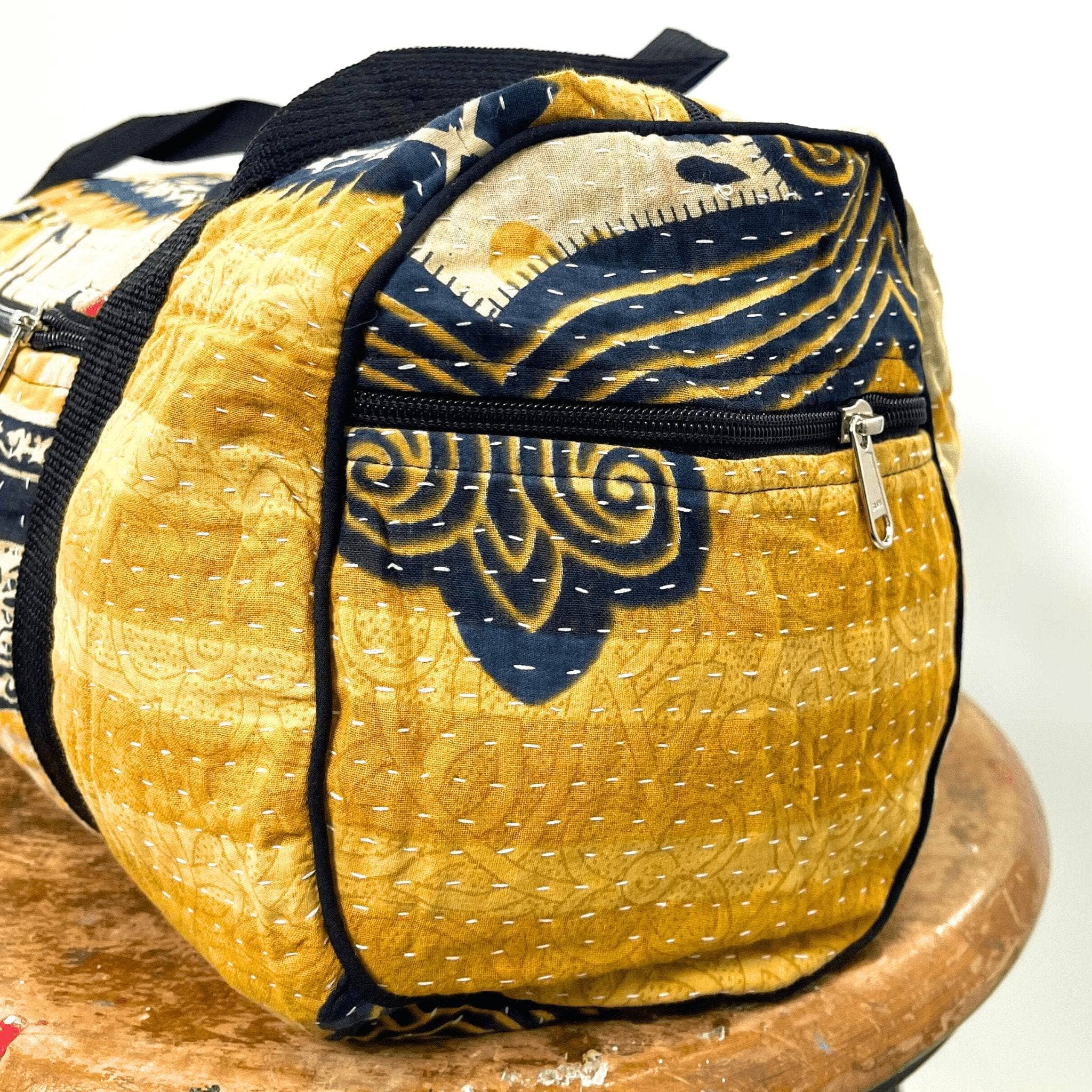 Handcrafted Kantha Stitch Overnight Travel Bag – Boho Weekender Bag