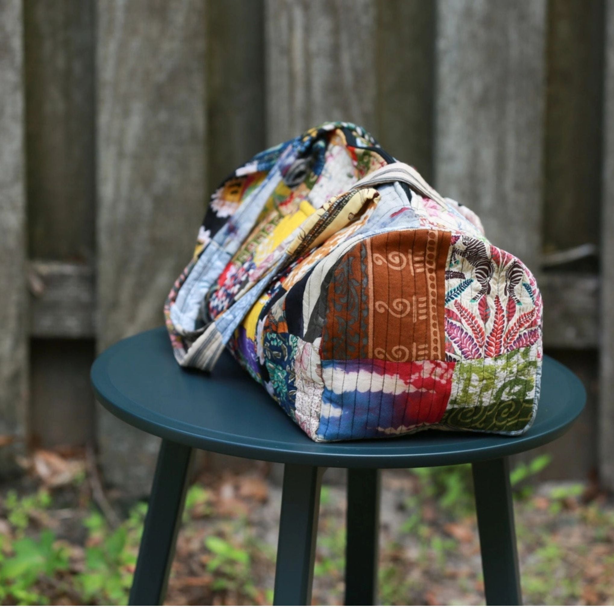 Patchwork Quilted Duffle Bag – Recycled Fabric, Handmade in India
