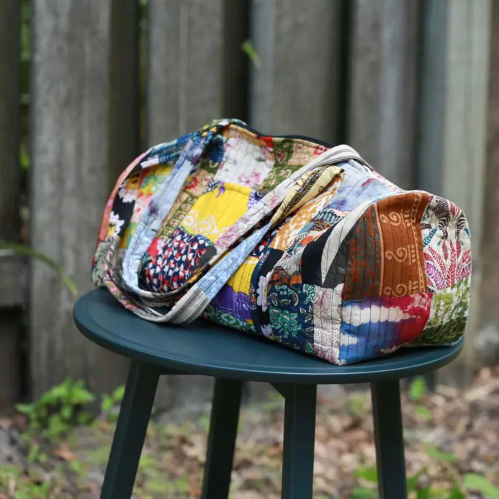 Patchwork Quilted Duffle Bag – Recycled Fabric, Handmade in India