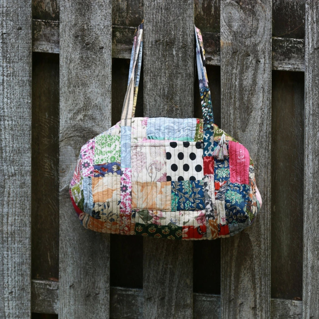 Patchwork Quilted Duffle Bag – Recycled Fabric, Handmade in India