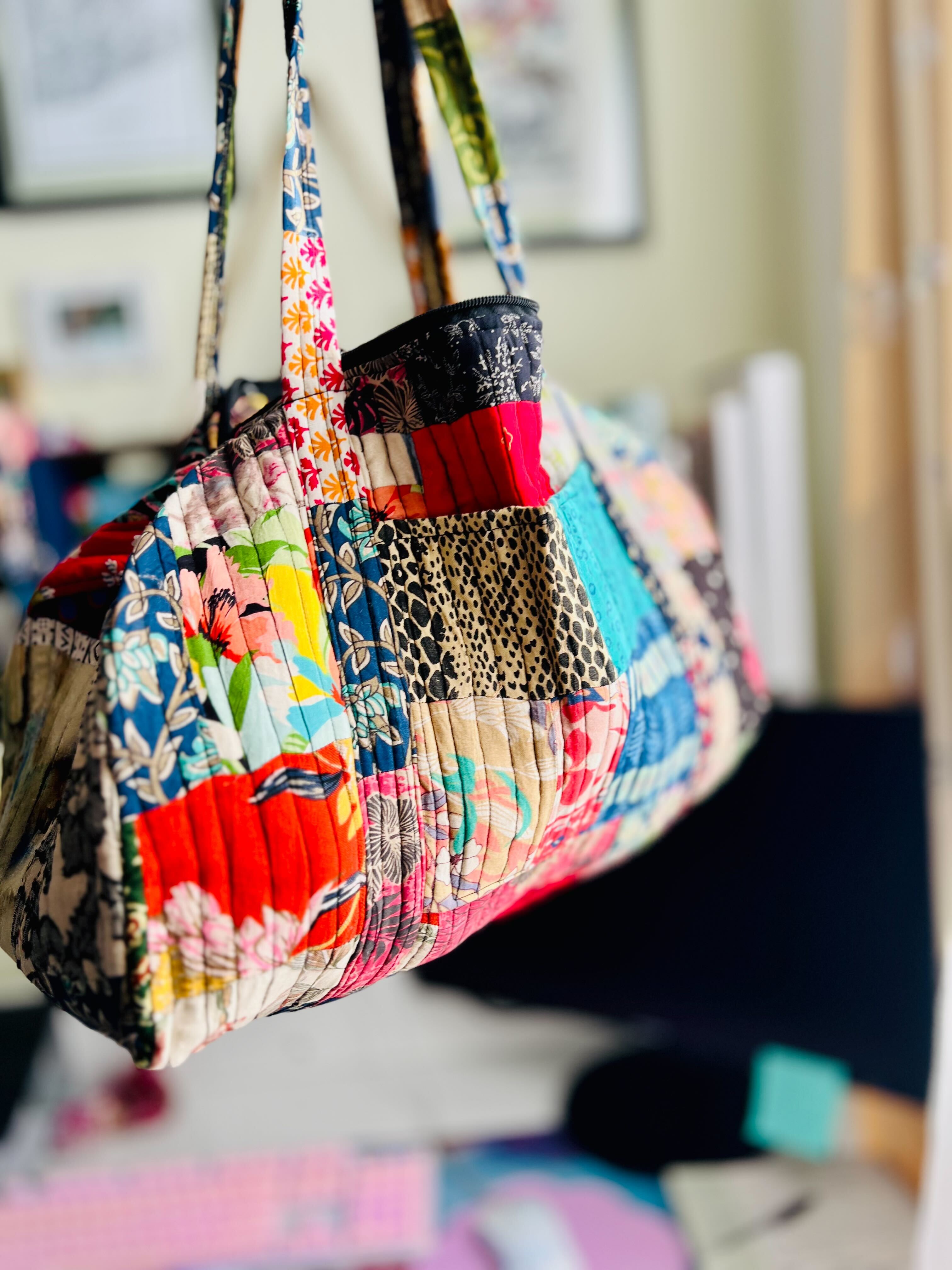 Patchwork Quilted Duffle Bag – Recycled Fabric, Handmade in India