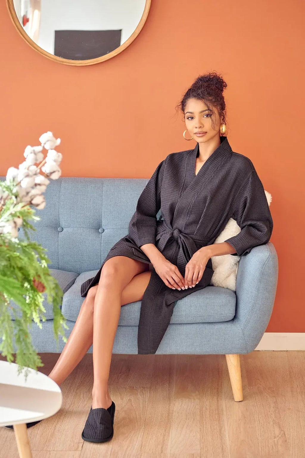 Knee-Length Waffle Robe