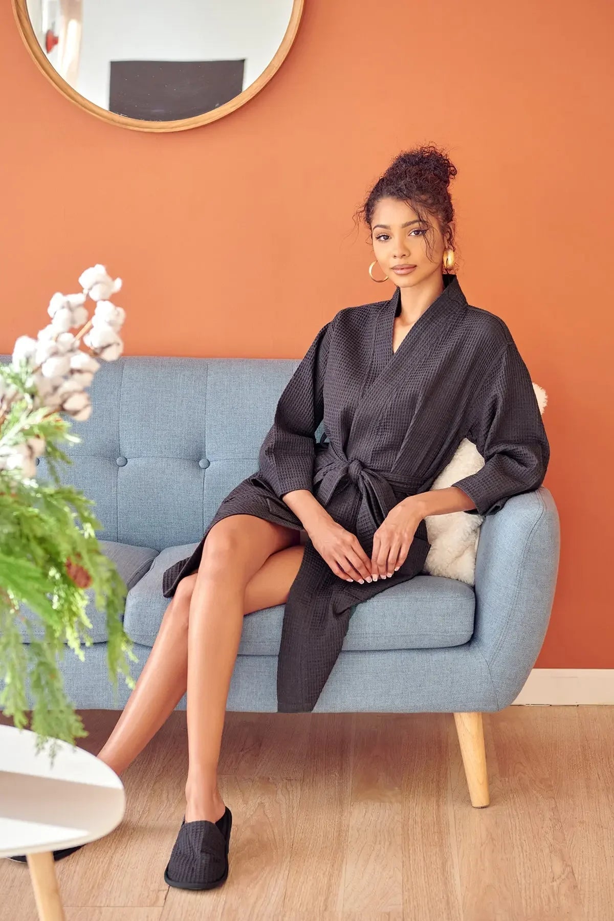 Knee-Length Waffle Robe