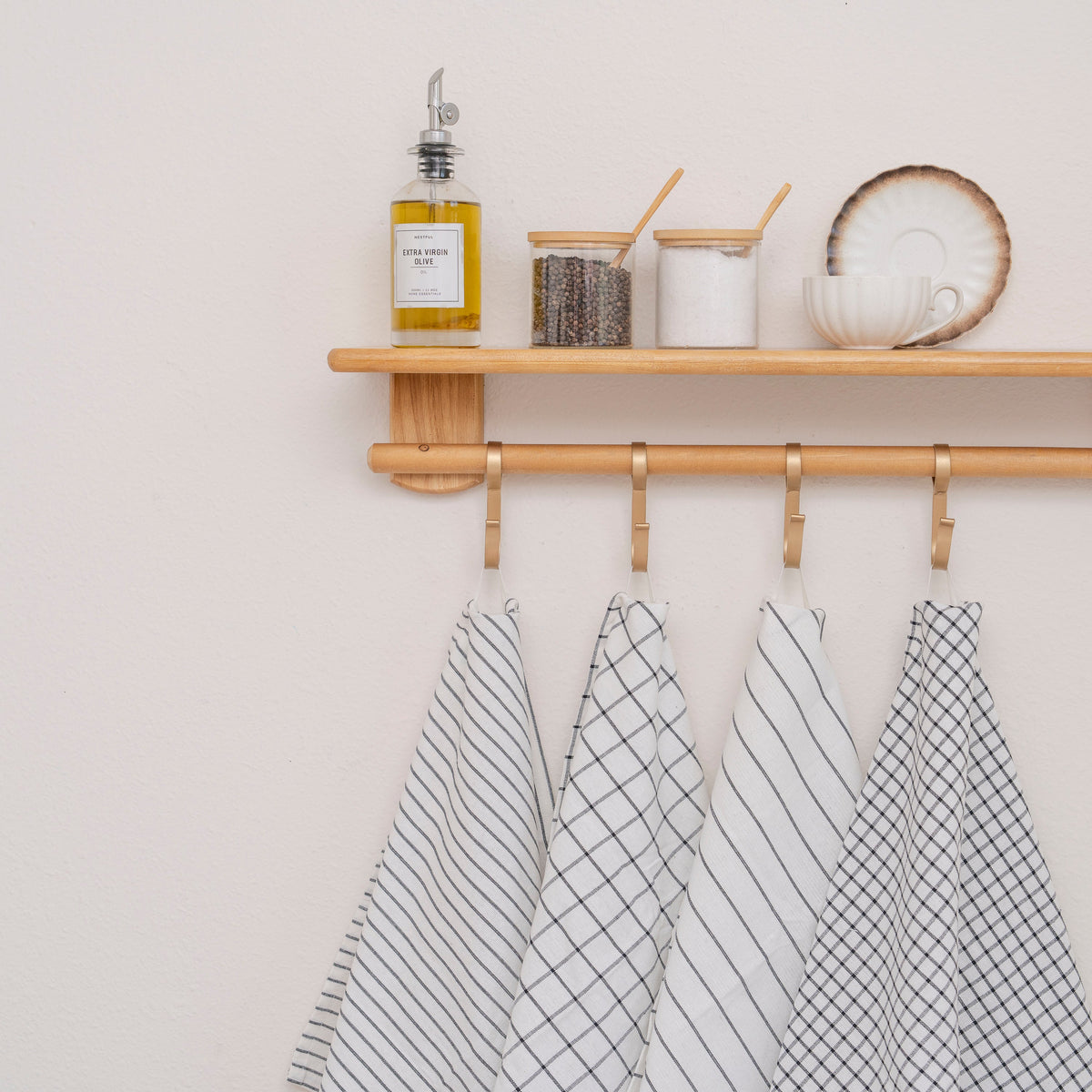 100% Cotton Stripe & Check Kitchen Towel - Set of 6