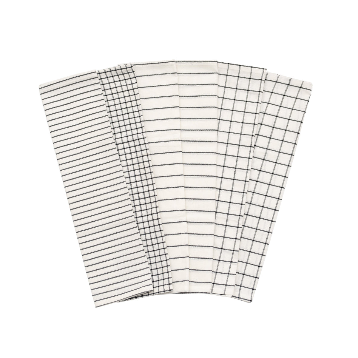 100% Cotton Stripe & Check Kitchen Towel - Set of 6