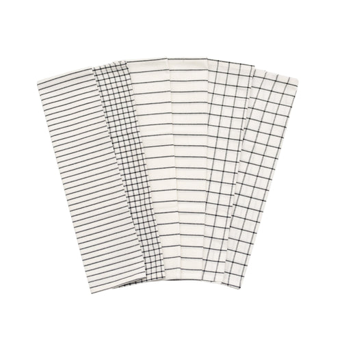 100% Cotton Stripe & Check Kitchen Towel - Set of 6