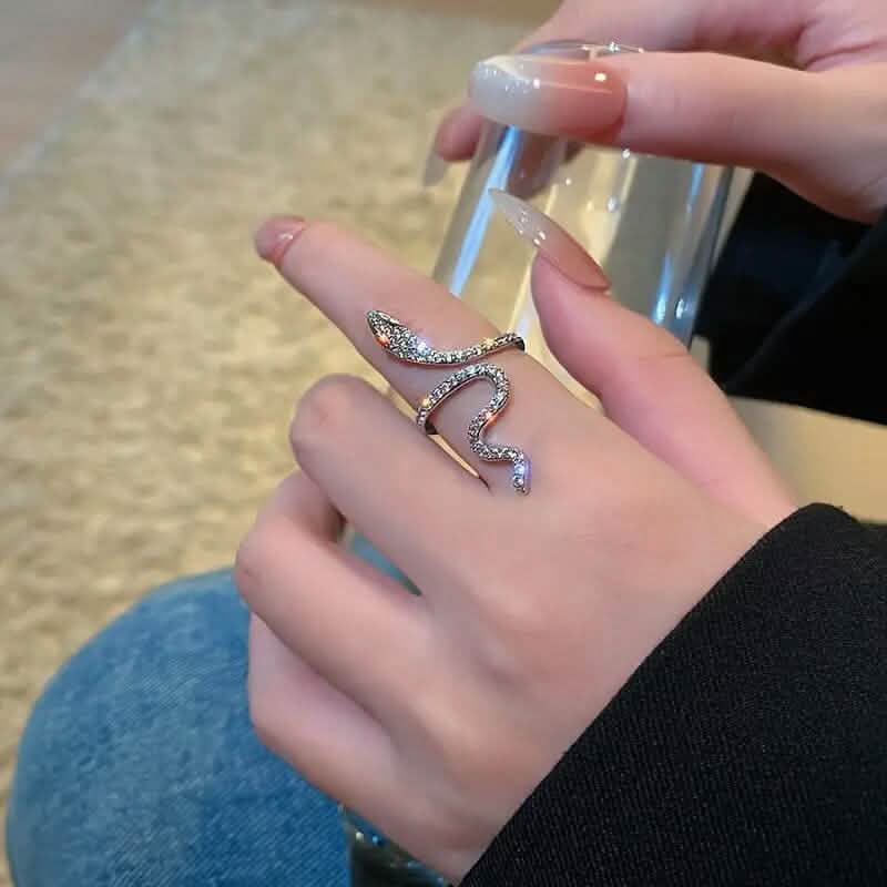 Cubic Zirconia Snake Ring – Adjustable | Silver & Gold | Women's Statement Ring