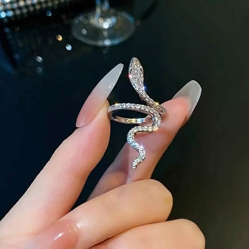 Cubic Zirconia Snake Ring – Adjustable | Silver & Gold | Women's Statement Ring