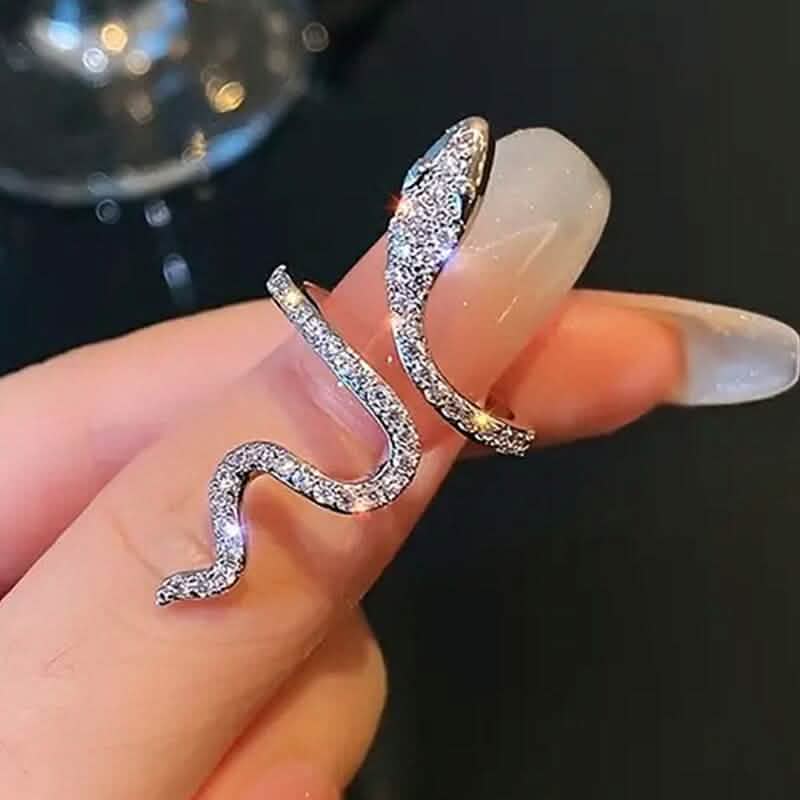 Cubic Zirconia Snake Ring – Adjustable | Silver & Gold | Women's Statement Ring