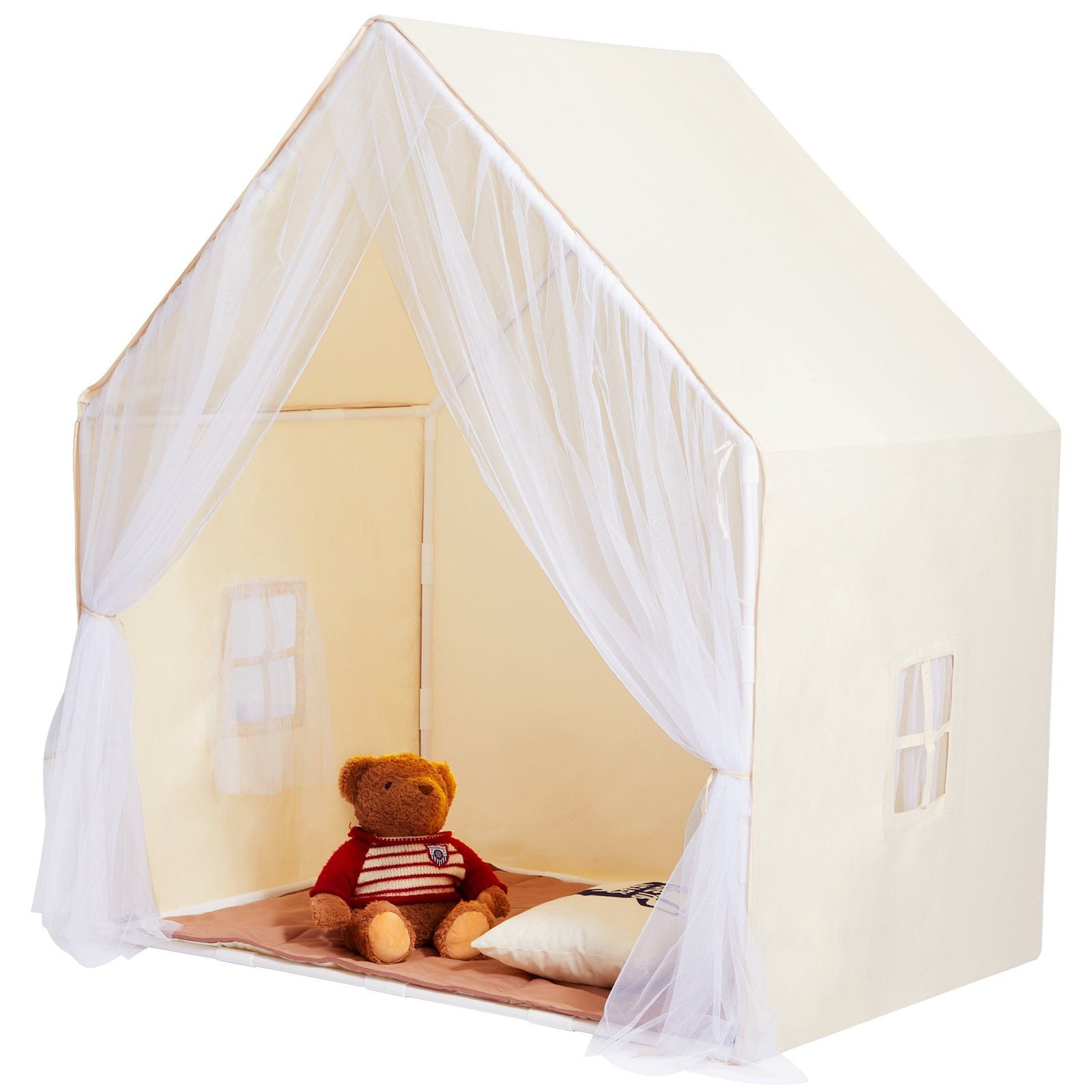 VEVOR Kids Play Tent with Hanging Light & Floor Mat – Indoor & Outdoor Yurt | Ages 1–5 | Beige