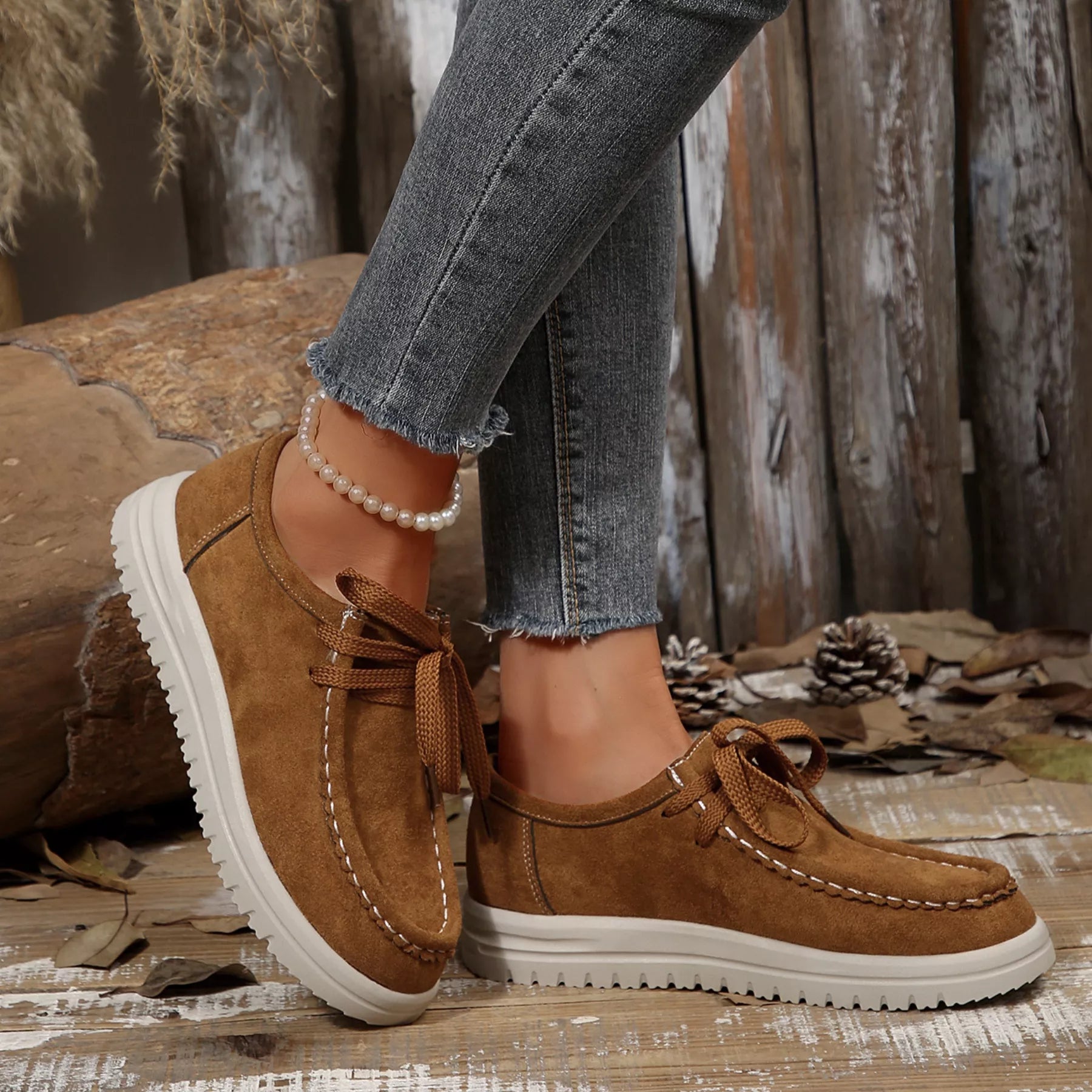 Women's Lace-Up Suede Round Toe Flats | Comfortable Casual Shoes