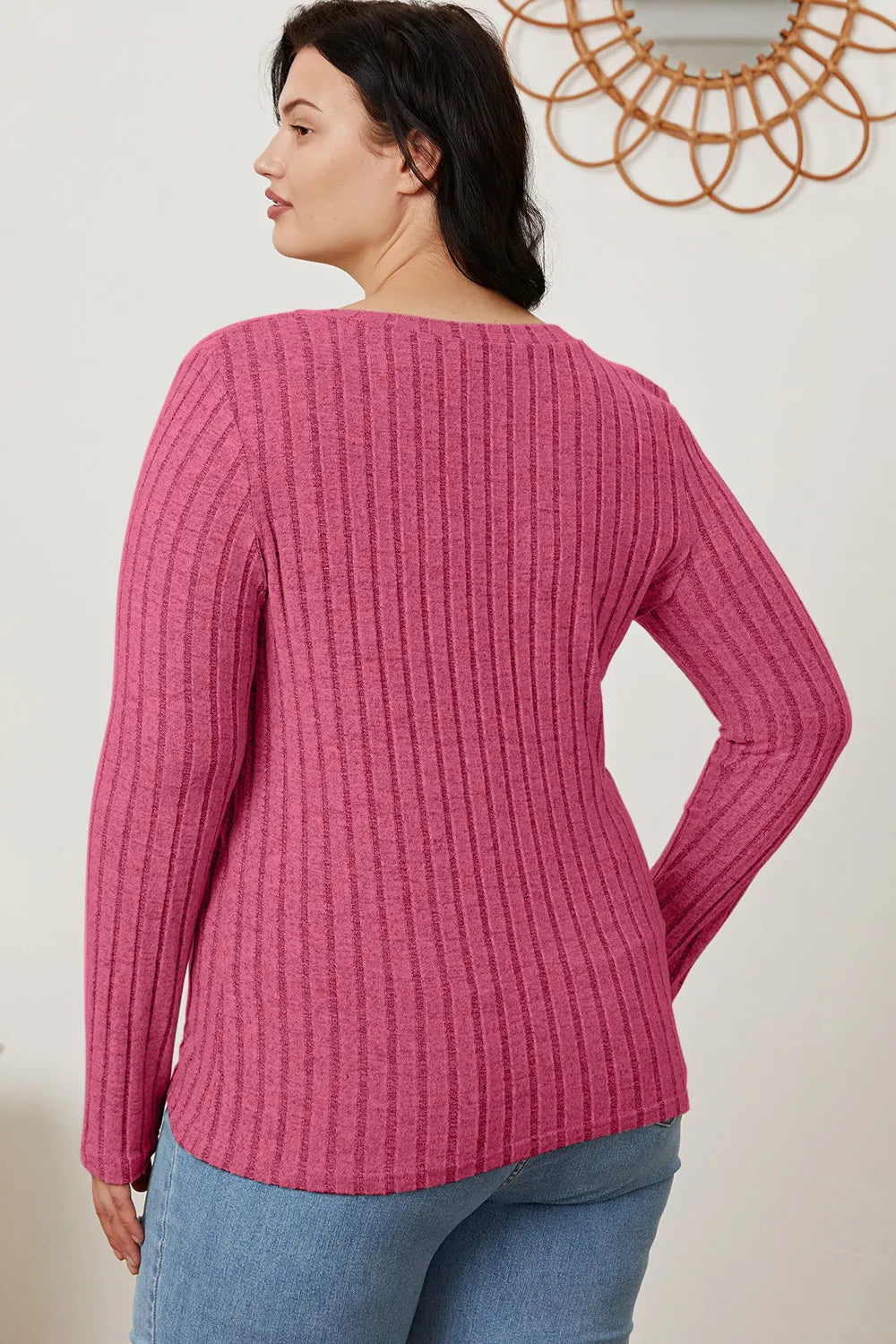 Basic Bae Ribbed V-Neck Long Sleeve Top