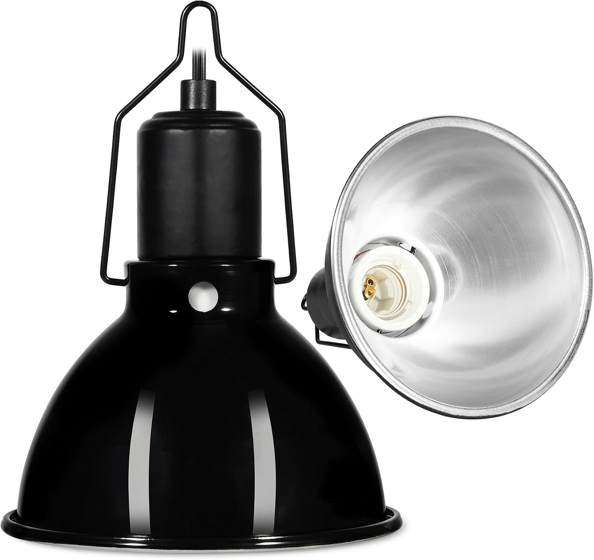 Single dome lamp showing black exterior and inset view of bulb socket

