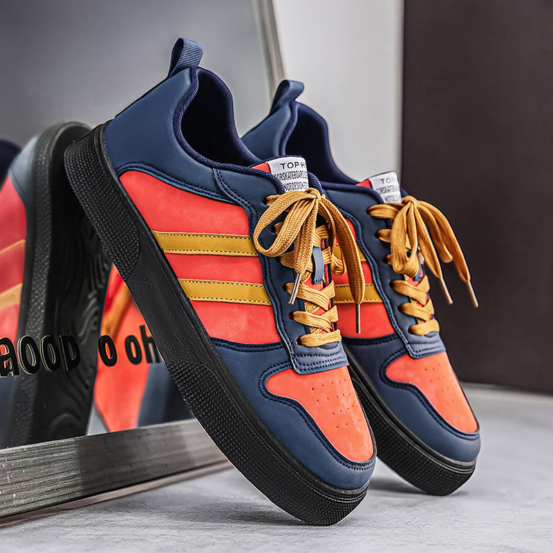 Men's Striped Skate Low-Top Sneakers – Red & Gray