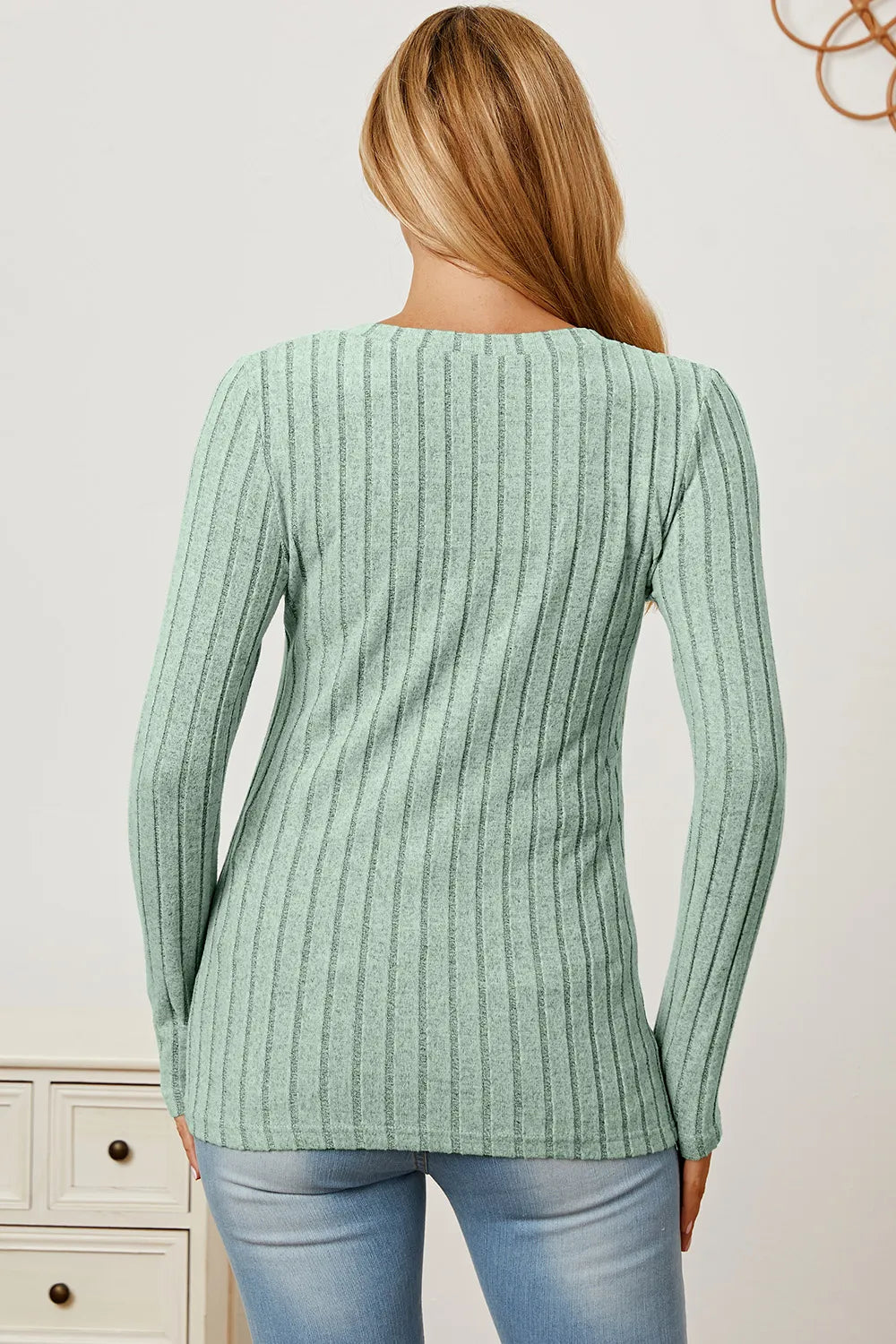 Basic Bae Ribbed V-Neck Long Sleeve Top