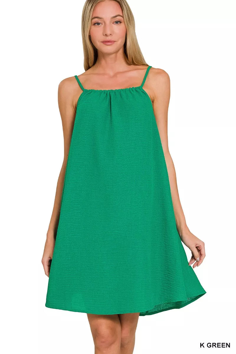 Zenana Woven Airflow Mini Dress | Kelly Green
