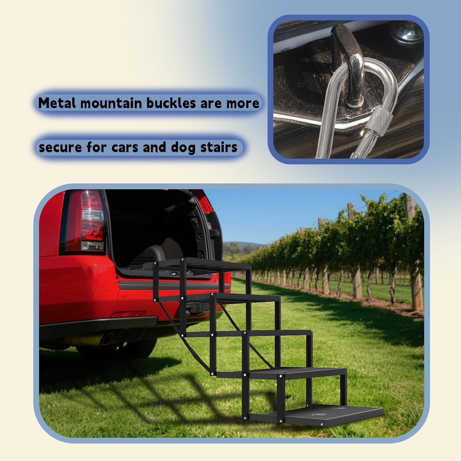 Heavy Duty Dog Car Stairs – Foldable 5-Step Pet Steps for Large Dogs | Up to 220 lbs