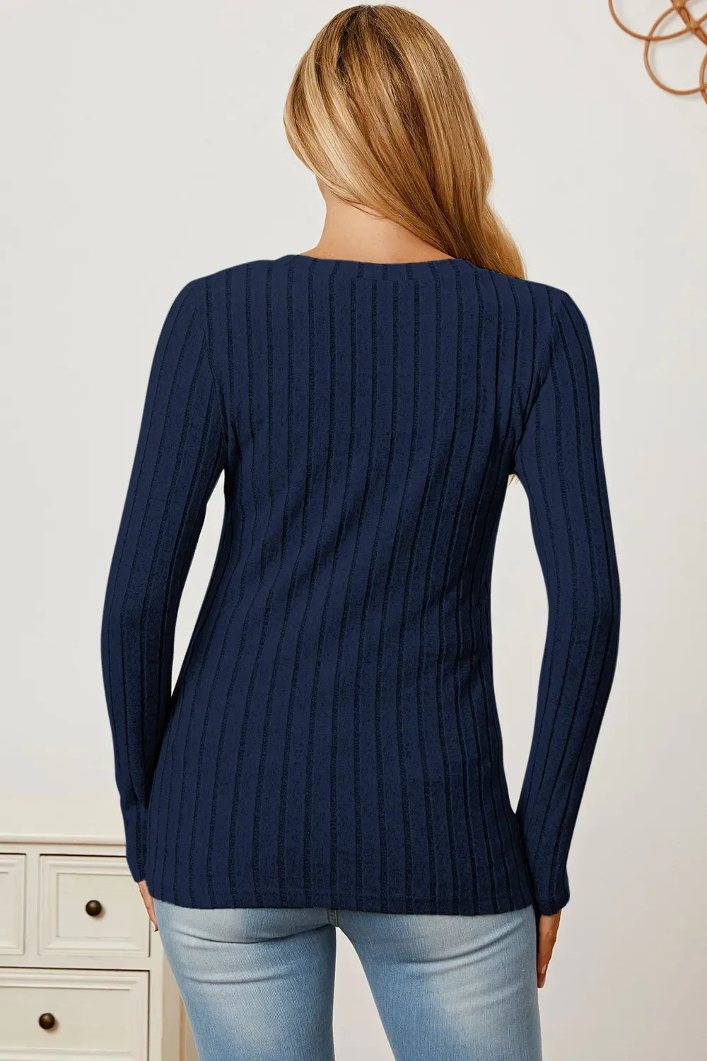Basic Bae Ribbed V-Neck Long Sleeve Top