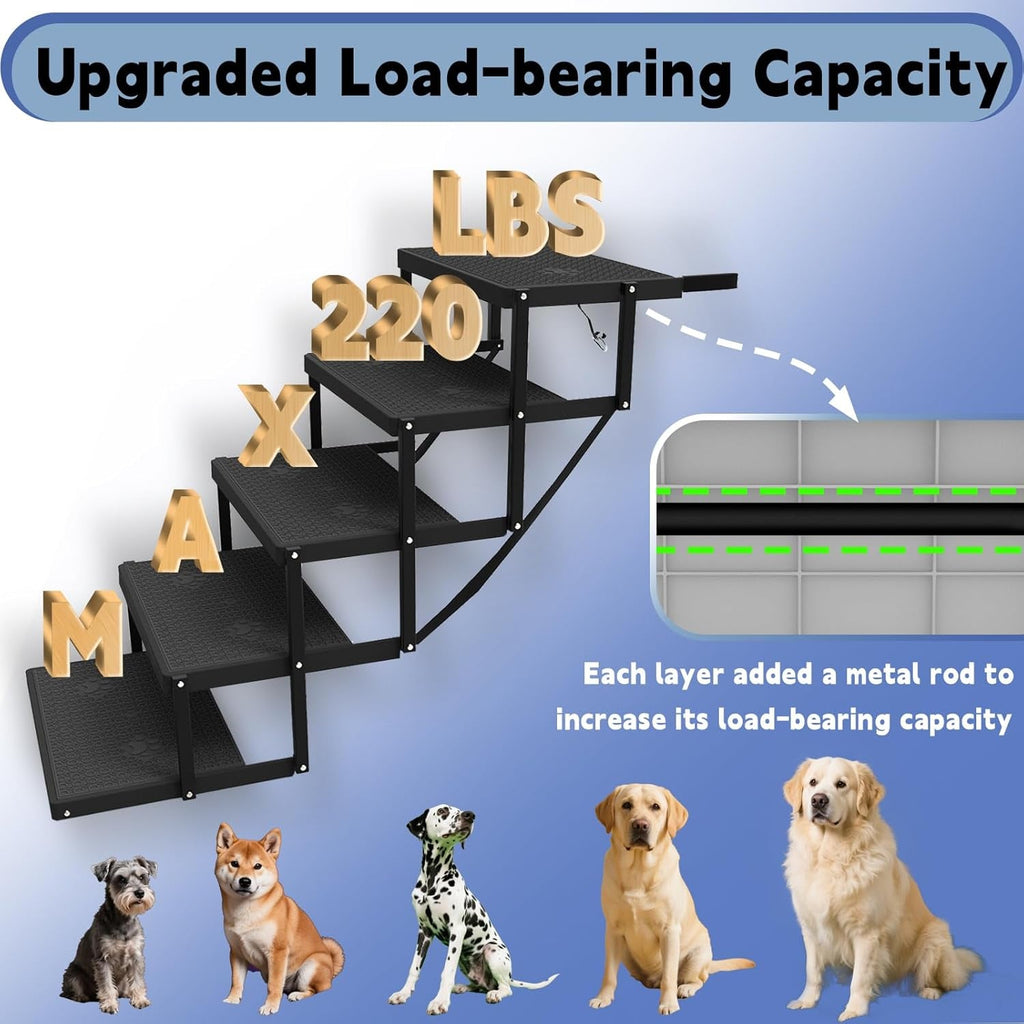 Heavy Duty Dog Car Stairs – Foldable 5-Step Pet Steps for Large Dogs | Up to 220 lbs