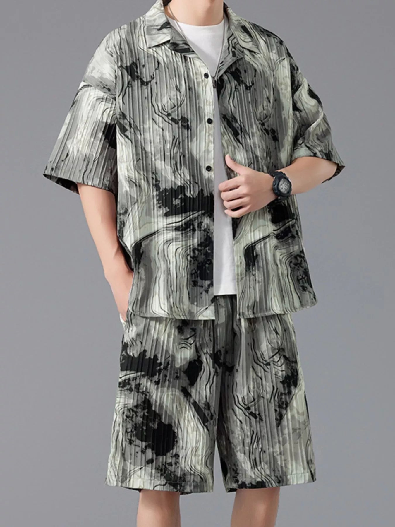 Men's Tie-Dye Shirt and Shorts Set
