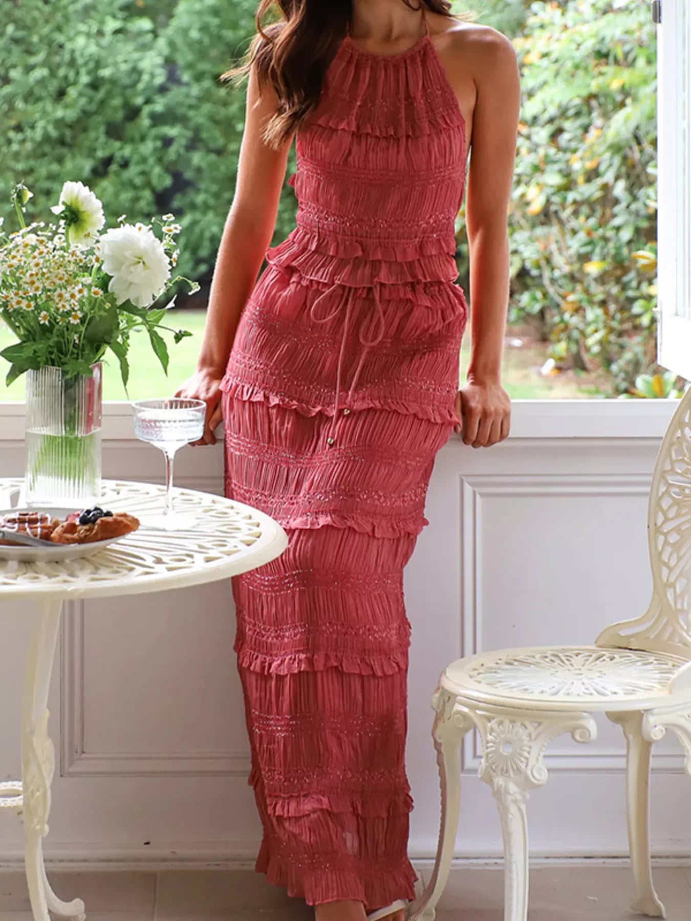 Smocked Halter Top & Maxi Skirt Matching Set