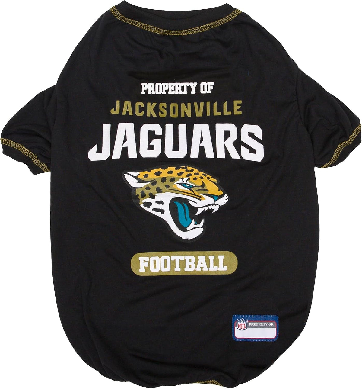 Black pet jersey with Jacksonville Jaguars logo and text on a white background