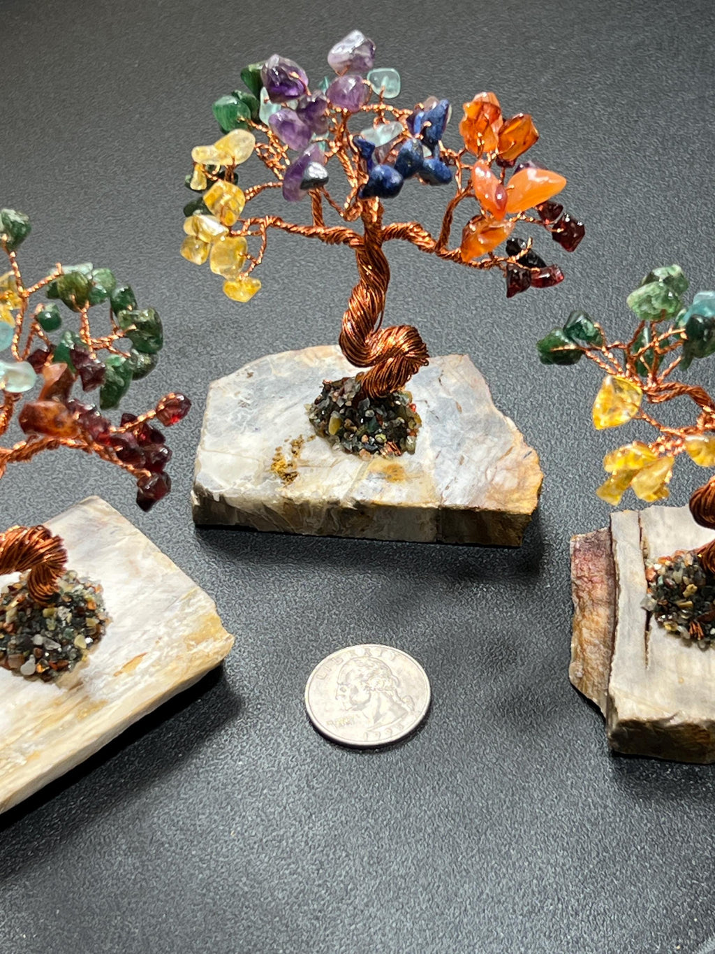 Multicolor Gemstone Bonsai Tree on Petrified Wood Base
