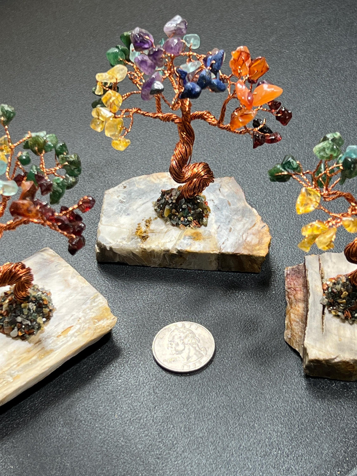 Multicolor Gemstone Bonsai Tree on Petrified Wood Base