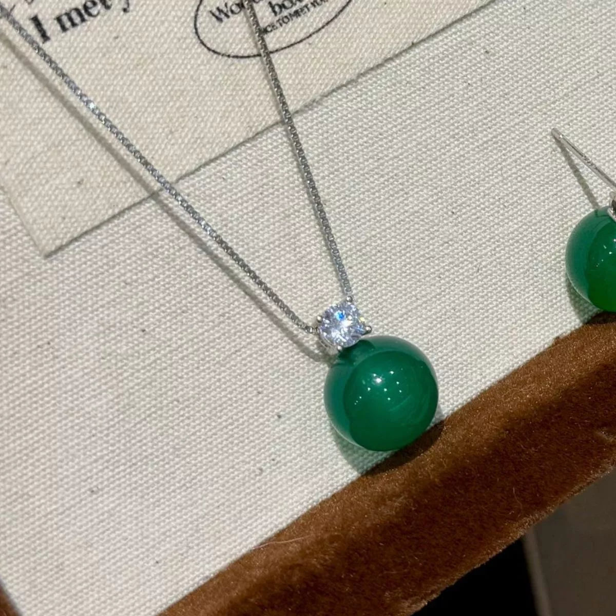 Jade & Zircon Pendant Necklace in Sterling Silver