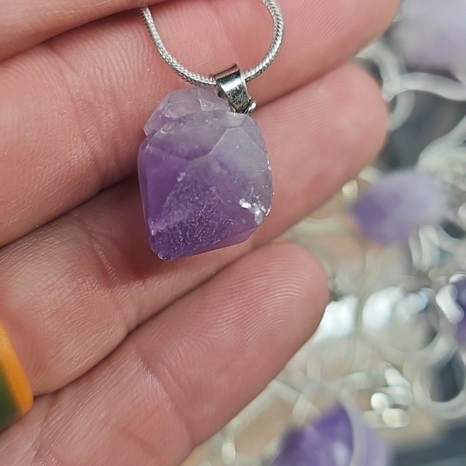 Purple Amethyst Pendant Necklace | Natural Stone & Silver Chain