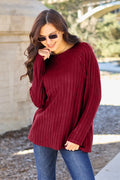 Basic Bae Ribbed Round Neck Oversized Knit Top