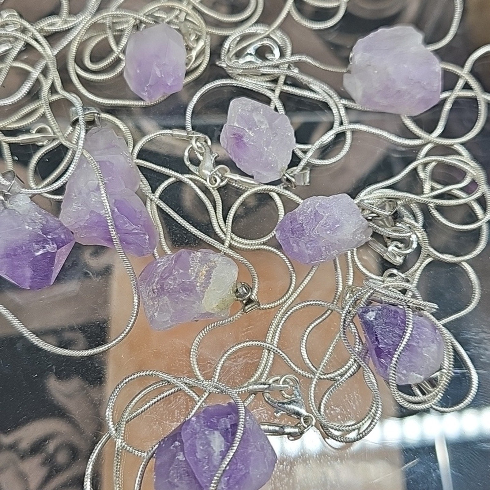 Purple Amethyst Pendant Necklace | Natural Stone & Silver Chain